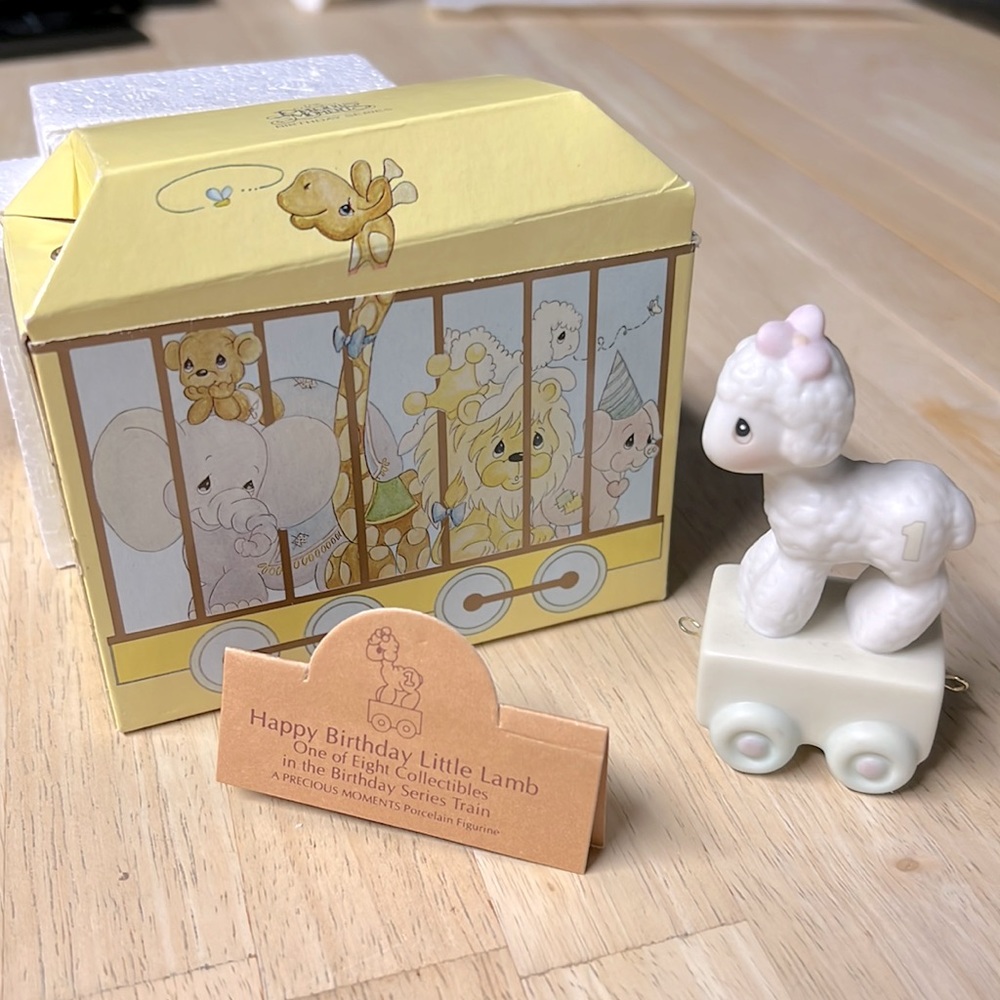Precious Moments #1 birthday train figurine. “Happy Birthday Little Lamb”